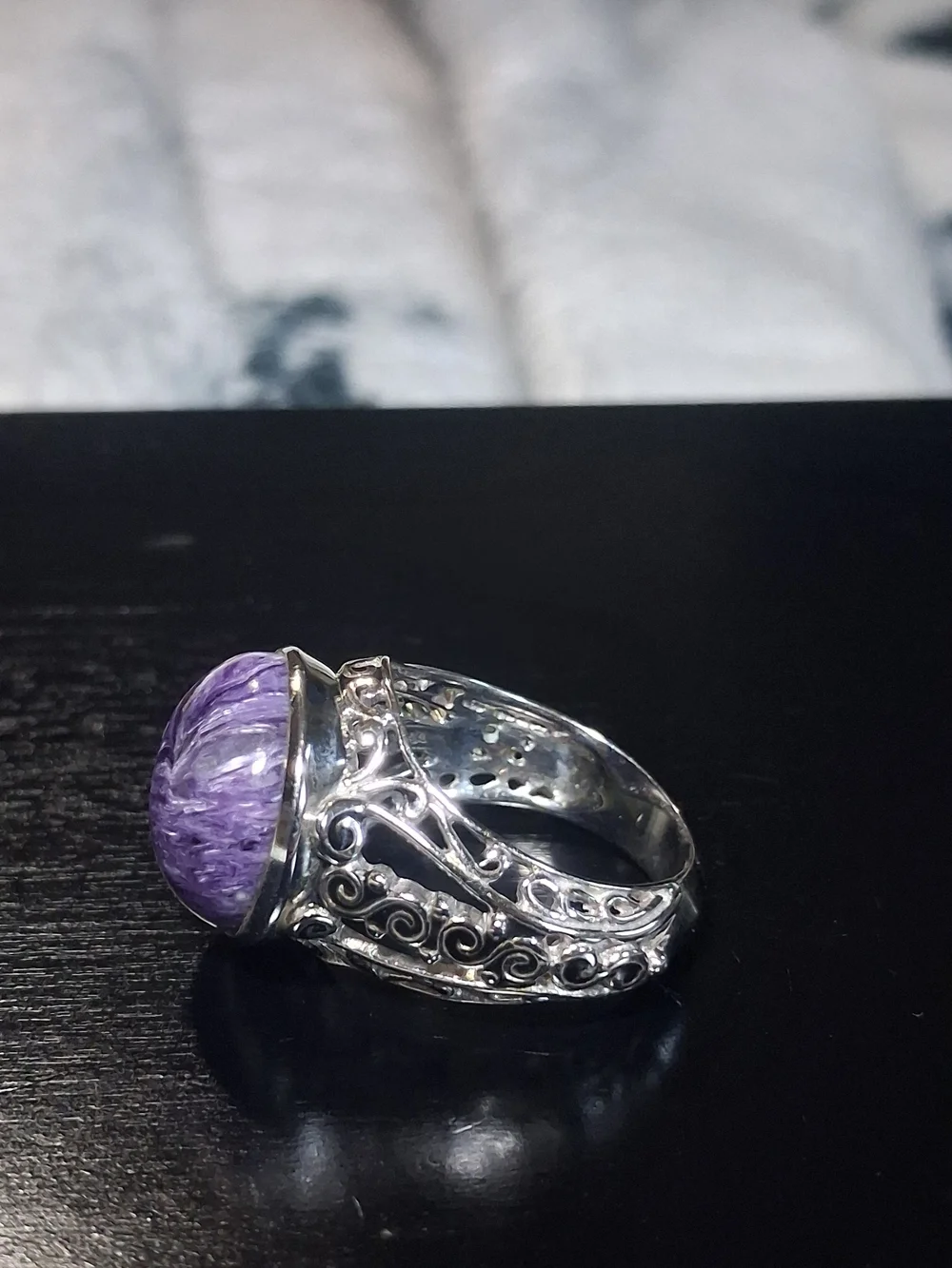 Signed Sajen 925 D'Joy Sterling Silver Ring Charoite Purple Stone Size 7